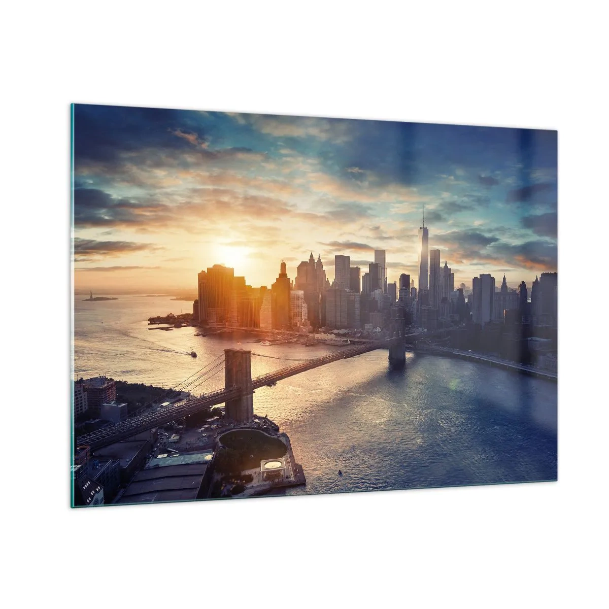 Impression sur verre - Image sur verre - Vue de la ville au coucher du soleil avec le pont au premier plan - 100x70cm - Monument de la culture occidentale - Décoration murale moderne pour le salon et la chambre ARTTOR