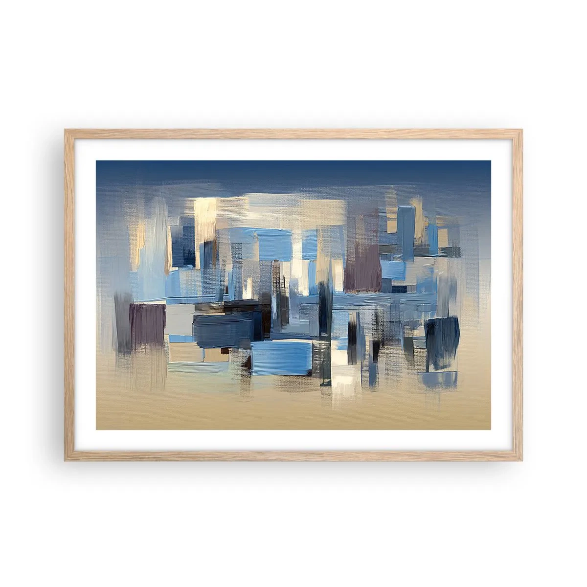 Affiche dans un chêne clair - Poster - Construction bleue - 70x50 cm