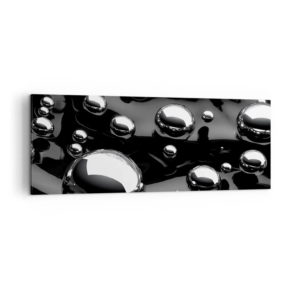 Impression sur toile - Image sur toile - Gouttes abstraites sur une surface noire - 140x50cm - D'un ton noir - Décoration murale moderne pour le salon et la chambre ARTTOR