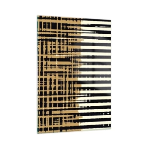 Impression sur verre - Image sur verre - Rayures et lignes géométriques dans des tons de noir et d'or - 50x70cm - Abstraction architecturale - Décoration murale moderne pour le salon et la chambre ARTTOR