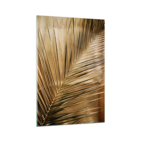 Impression sur verre - Image sur verre - Feuille de palmier dorée sur fond uni - 70x100cm - Colonnade naturelle - Décoration murale moderne pour le salon et la chambre ARTTOR