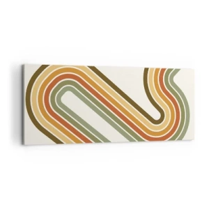 Impression sur toile - Image sur toile - Motif géométrique dans les tons de vert, orange et beige sur fond clair - 120x50cm - En zig zag vers le but - Décoration murale moderne pour le salon et la chambre ARTTOR