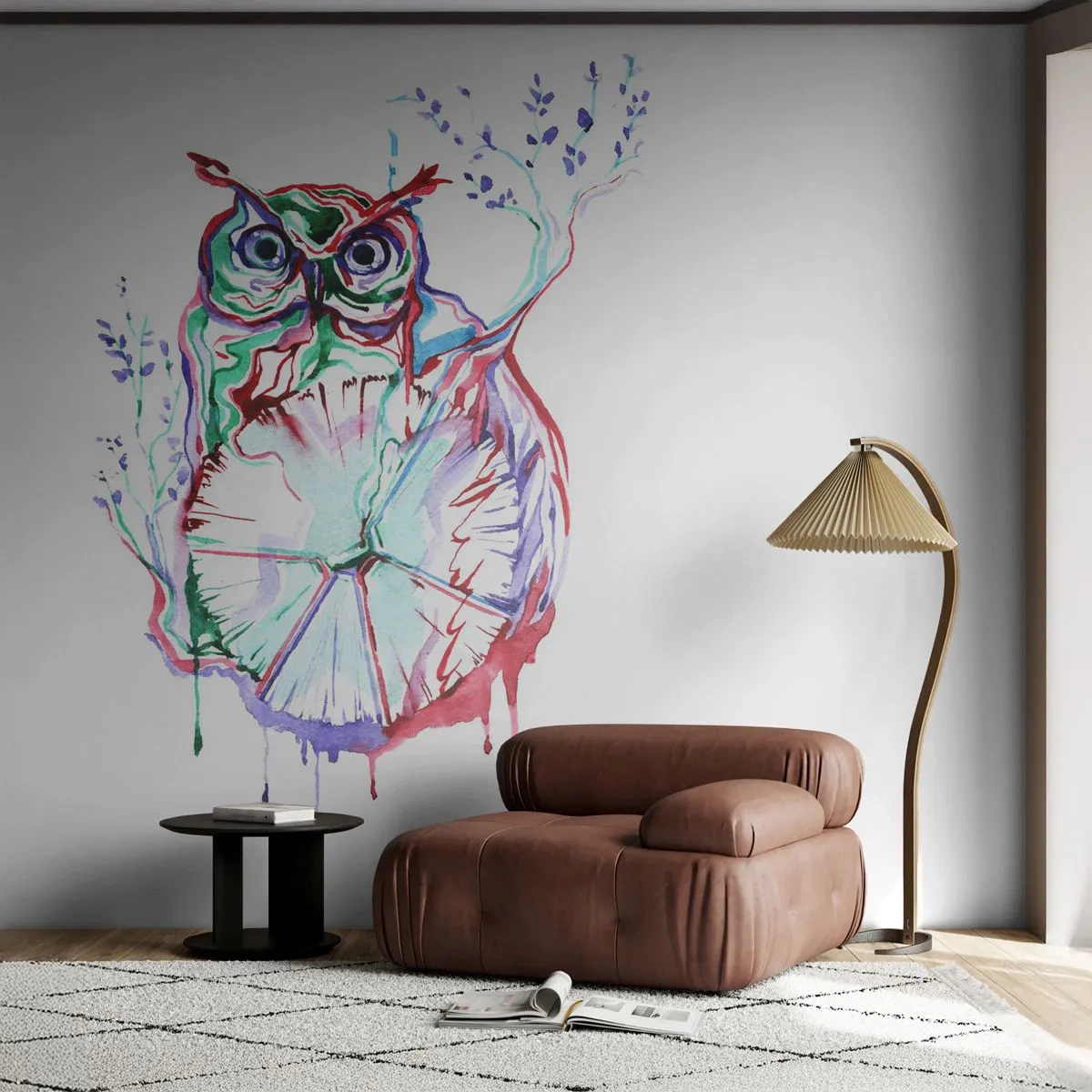 Papier Peint Photo Premium Sand - Sage par nature - Oiseau, Hibou, Pour les enfants - 150x105 cm