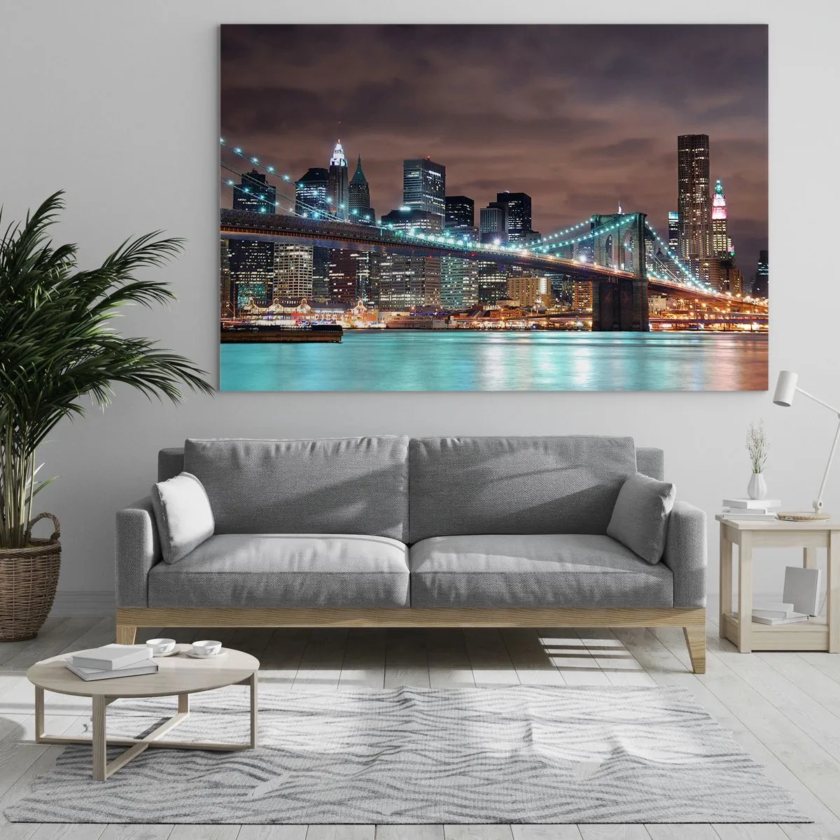 Impression sur verre - Image sur verre - Panorama nocturne de la ville avec le pont illuminé - 70x50cm - Lumières des grandes villes - Décoration murale moderne pour le salon et la chambre ARTTOR