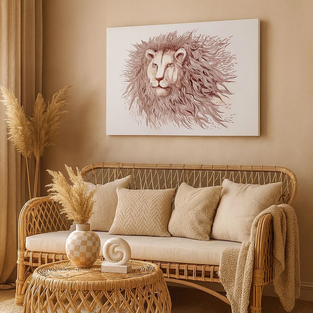 Impression sur toile - Image sur toile - Aquarelle artistique d'un lion avec une crinière détaillée - 70x50cm - Un souverain fougueux - Décoration murale moderne pour le salon et la chambre ARTTOR