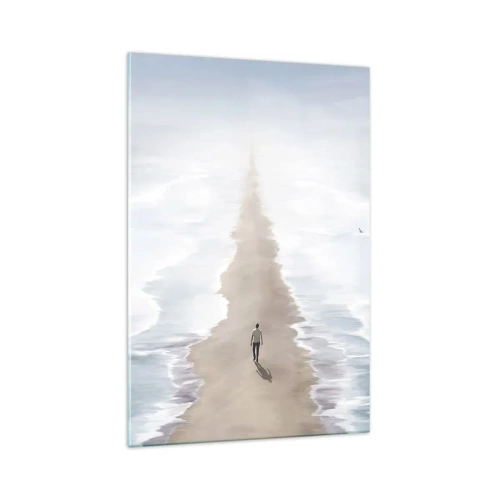 Impression sur verre - Image sur verre - Une silhouette sur une route solitaire au milieu d'un vaste paysage aquatique - 70x100cm - Un brillant avenir - Décoration murale moderne pour le salon et la chambre ARTTOR