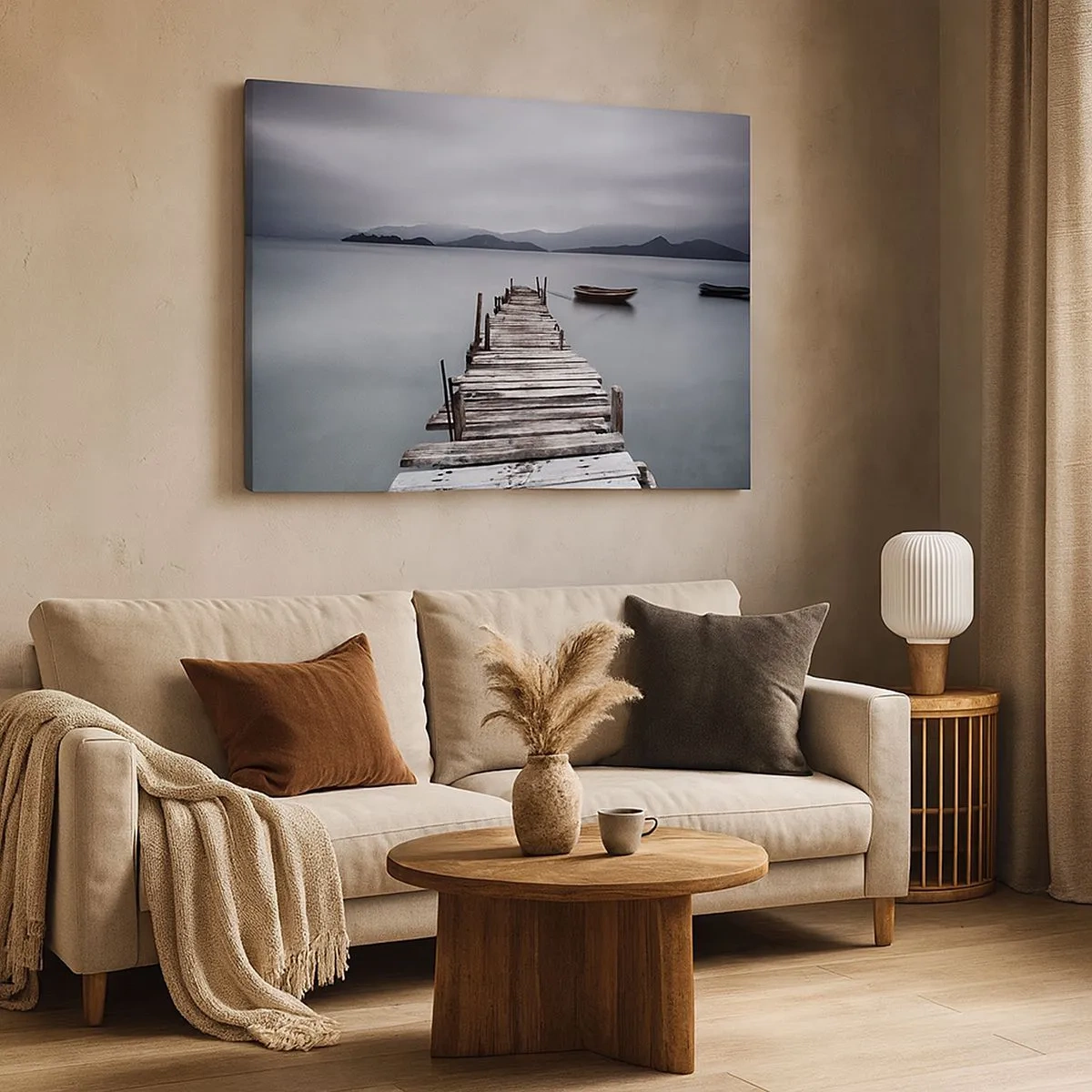 Impression sur toile - Image sur toile - Un pont en bois menant à la surface calme du lac - 70x50cm - Tu peux partir demain - Décoration murale moderne pour le salon et la chambre ARTTOR