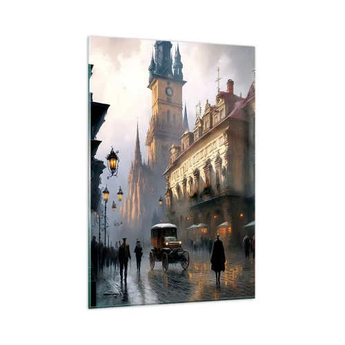 Impression sur verre - Image sur verre - Scène de rue en soirée avec une architecture historique - 80x120cm - Le charme d'une soirée pragoise - Décoration murale moderne pour le salon et la chambre ARTTOR