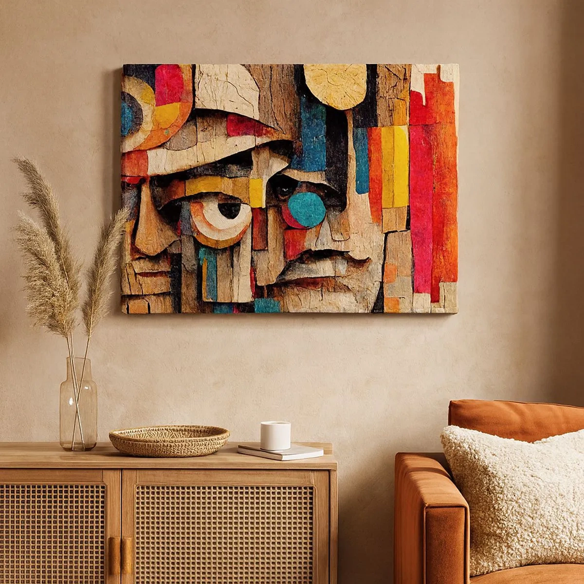 Impression sur toile - Image sur toile - Visages abstraits aux couleurs intenses - 70x50cm - Je te vois… - Décoration murale moderne pour le salon et la chambre ARTTOR