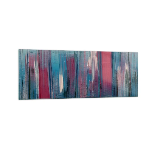 Impression sur verre - Image sur verre - Formes verticales abstraites dans des tons de bleu et de rouge - 140x50cm - Composition verticale en bleu et rouge - Décoration murale moderne pour le salon et la chambre ARTTOR