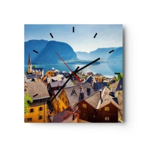 Horloge murale - Pendule murale - Un village pittoresque au bord d'un lac entouré de montagnes par une journée ensoleillée - 30x30cm - ça ne pourrait pas être plus pittoresque - Décoration murale moderne pour le salon et la chambre ARTTOR