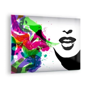 Impression sur verre - Image sur verre - Une abstraction colorée avec un profil féminin et des touches de couleur. - 70x50cm - Une histoire aux couleurs de l'arc-en-ciel - Décoration murale moderne pour le salon et la chambre ARTTOR