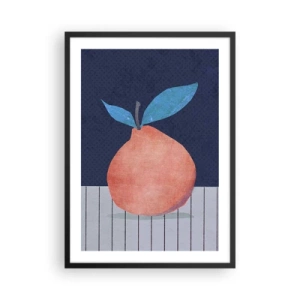 Affiche dans un cadre noir - Poster - Une illustration minimaliste d'une orange sur fond bleu marine - 50x70cm - Convexité et plan - Décoration murale moderne pour le salon et la chambre ARTTOR