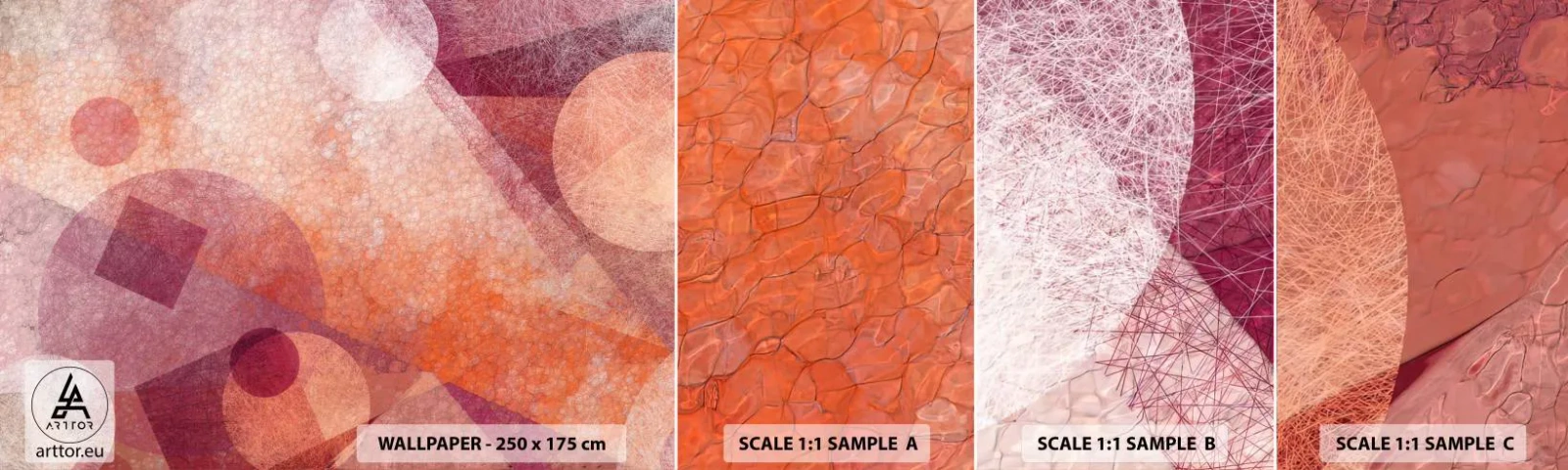 Échantillon De Papier Peint Standard Eco - Transformations géométriques en rose - Abstraction, Morceau, Modèle moderne - 100x30 cm