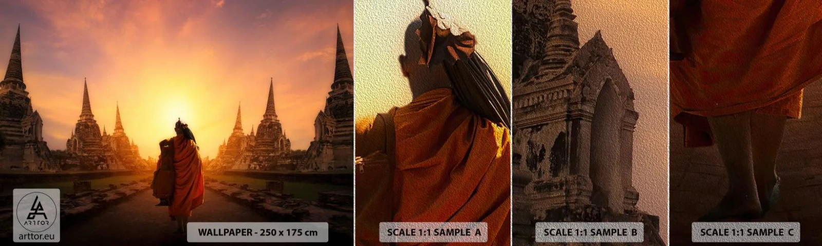 Échantillon de Papier Peint Premium Sand - En paix pour l'éternité - Thaïlande, bouddhisme, Temple - 100x30 cm