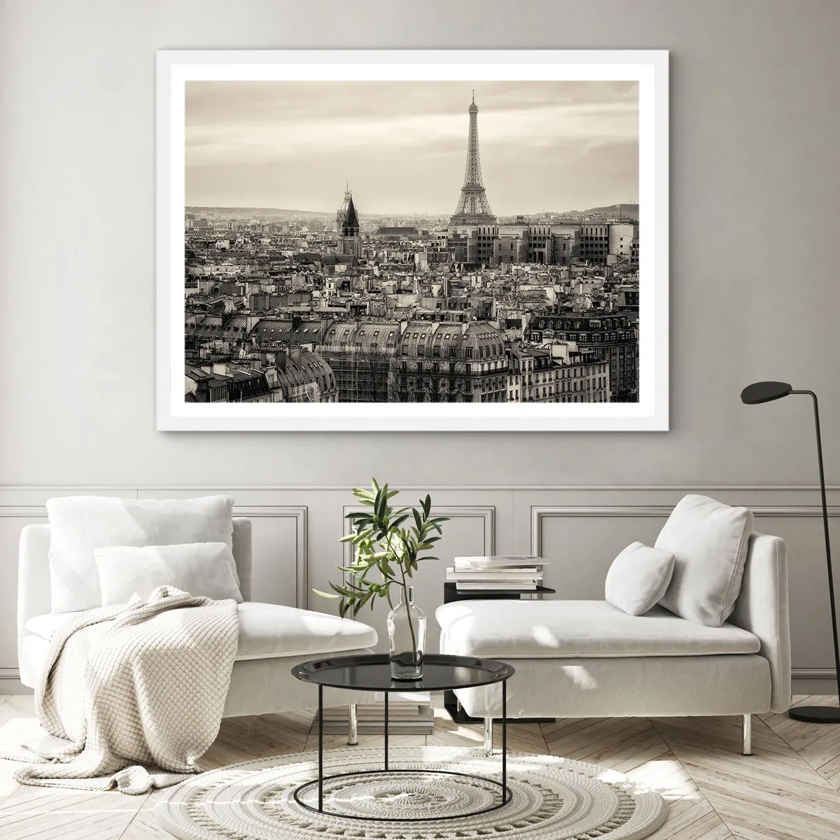 Affiche dans un cadre blanc - Poster - Sur les toits de Paris - 100x70 cm