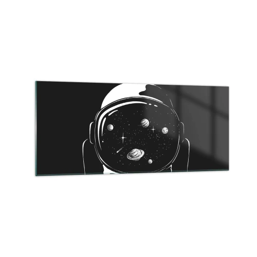 Impression sur verre - Image sur verre - Un casque d'astronaute minimaliste avec vue sur l'espace - 120x50cm - Sympa la vue - Décoration murale moderne pour le salon et la chambre ARTTOR