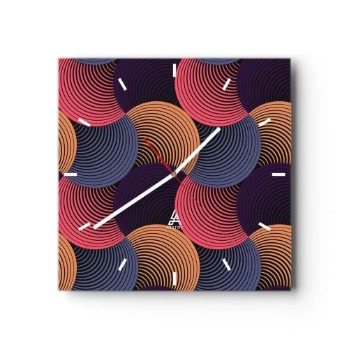 Horloge murale - Pendule murale - Cercles géométriques dans des tons de rose, violet et or - 30x30cm - Dans un rythme circulaire - Décoration murale moderne pour le salon et la chambre ARTTOR