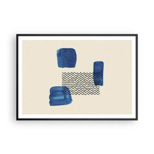 Affiche dans un cadre noir - Poster - Composition abstraite avec des taches bleues et des lignes ondulées - 100x70cm - Quatuor abstrait - Décoration murale moderne pour le salon et la chambre ARTTOR