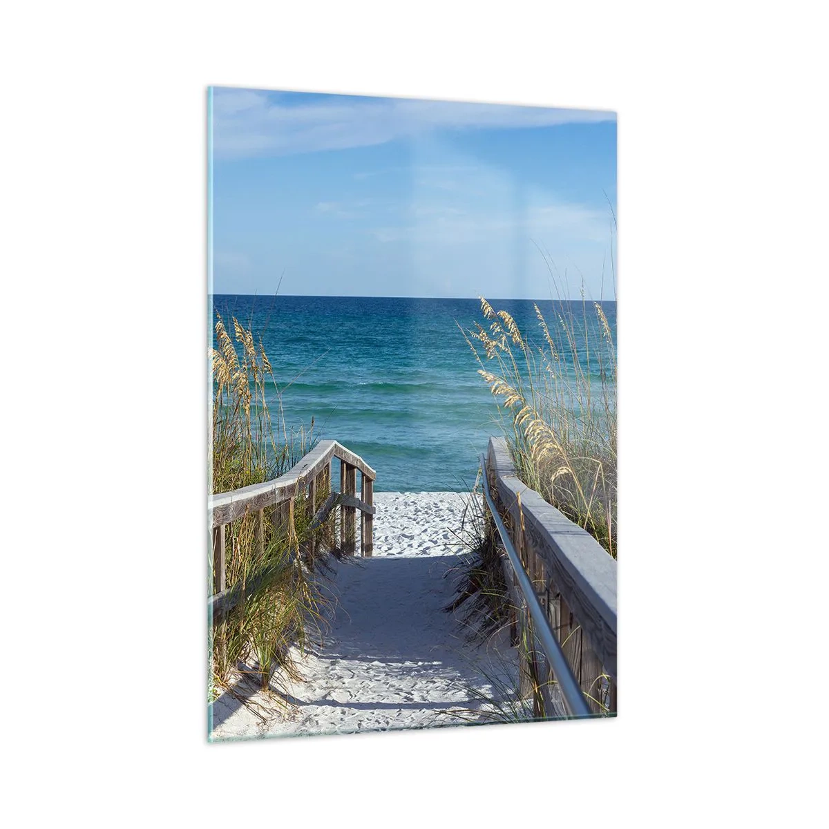 Impression sur verre - Image sur verre - Chemin vers la plage avec vue sur la mer - 50x70cm - Au soleil, sous le vent - Décoration murale moderne pour le salon et la chambre ARTTOR