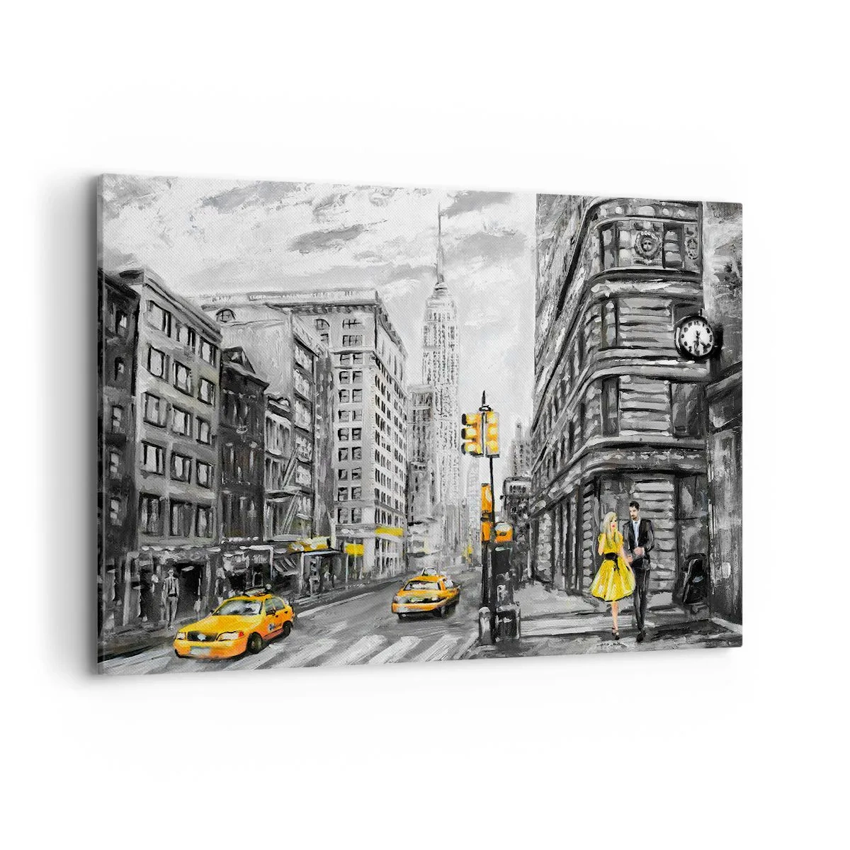 Impression sur toile - Image sur toile - Rue de New York aux accents jaunes - 120x80cm - Une histoire new-yorkaise - Décoration murale moderne pour le salon et la chambre ARTTOR