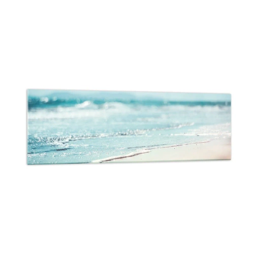 Impression sur verre - Image sur verre - Douces vagues de l'océan sur une plage de sable - 160x50cm - Chaleur et bruissement - Décoration murale moderne pour le salon et la chambre ARTTOR