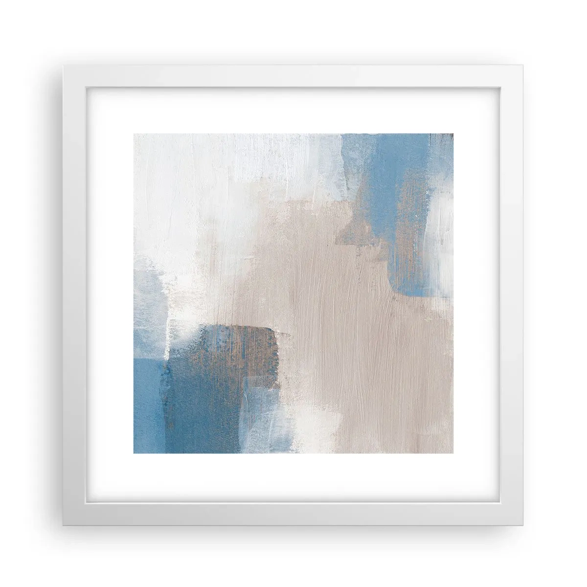 Affiche dans un cadre blanc - Poster - Abstraction rose derrière un rideau de bleu - 30x30 cm