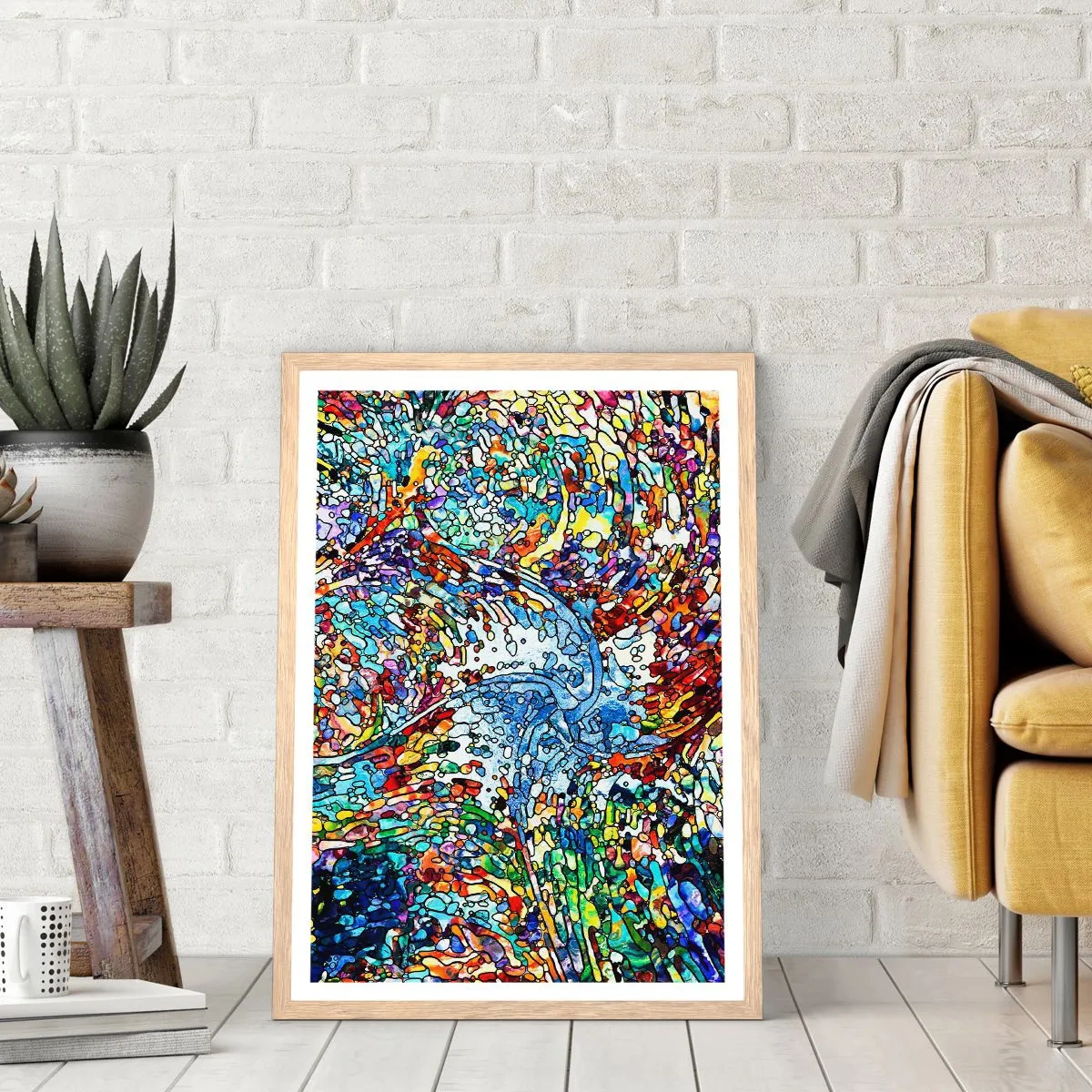 Affiche dans un chêne clair - Poster - Goutte de vitrail - 70x100 cm