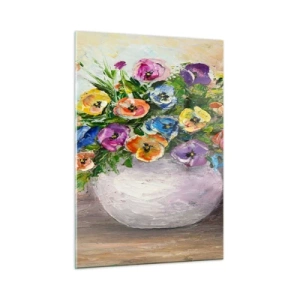 Impression sur verre - Image sur verre - Un bouquet de fleurs colorées dans un vase blanc - 50x70cm - Nature morte dans un vase blanc - Décoration murale moderne pour le salon et la chambre ARTTOR