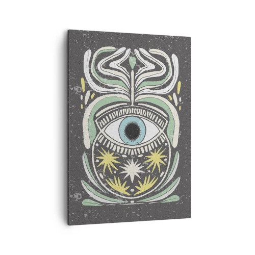 Impression sur toile - Image sur toile - Un œil symbolique entouré de motifs abstraits - 50x70cm - Rituels tribaux - Décoration murale moderne pour le salon et la chambre ARTTOR