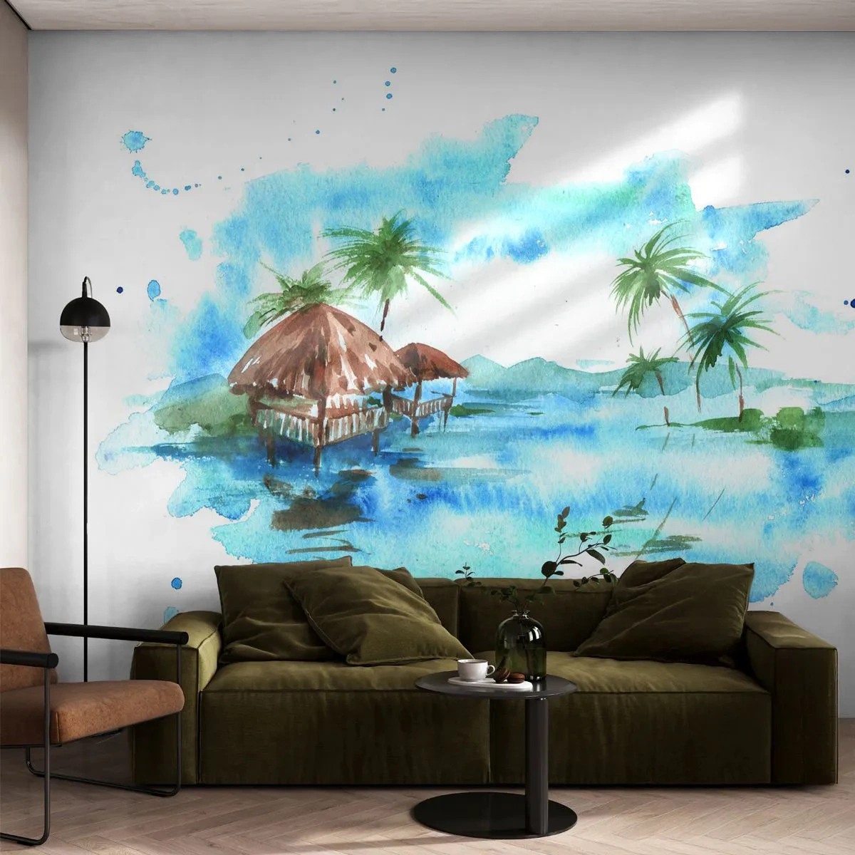 Papier Peint Autocollant Deluxe Sticker - Quelque part dans le Pacifique - Paysage, Île, palmiers - 250x175 cm