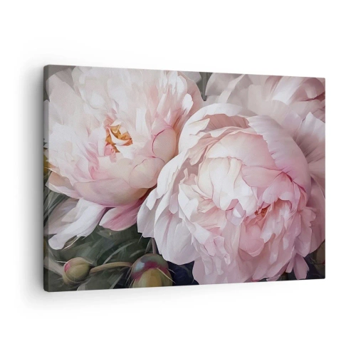 Impression sur toile - Image sur toile - Pivoines roses délicates en pleine floraison - 70x50cm - Arrêté en pleine floraison - Décoration murale moderne pour le salon et la chambre ARTTOR