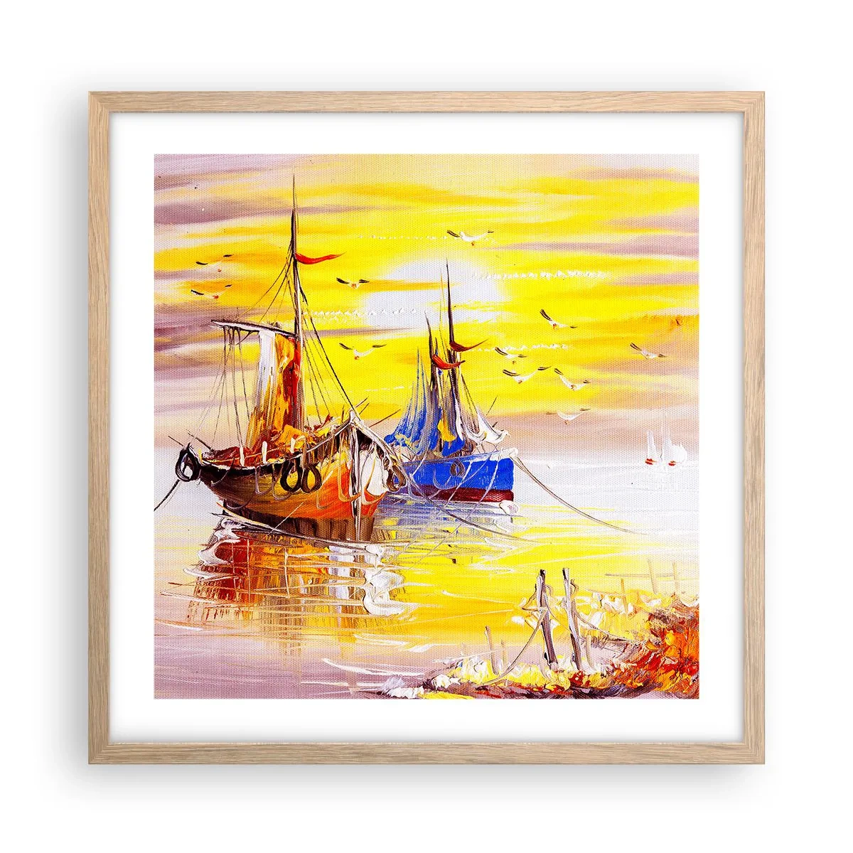 Affiche dans un chêne clair - Poster - Un repos bien mérité au port - 50x50 cm