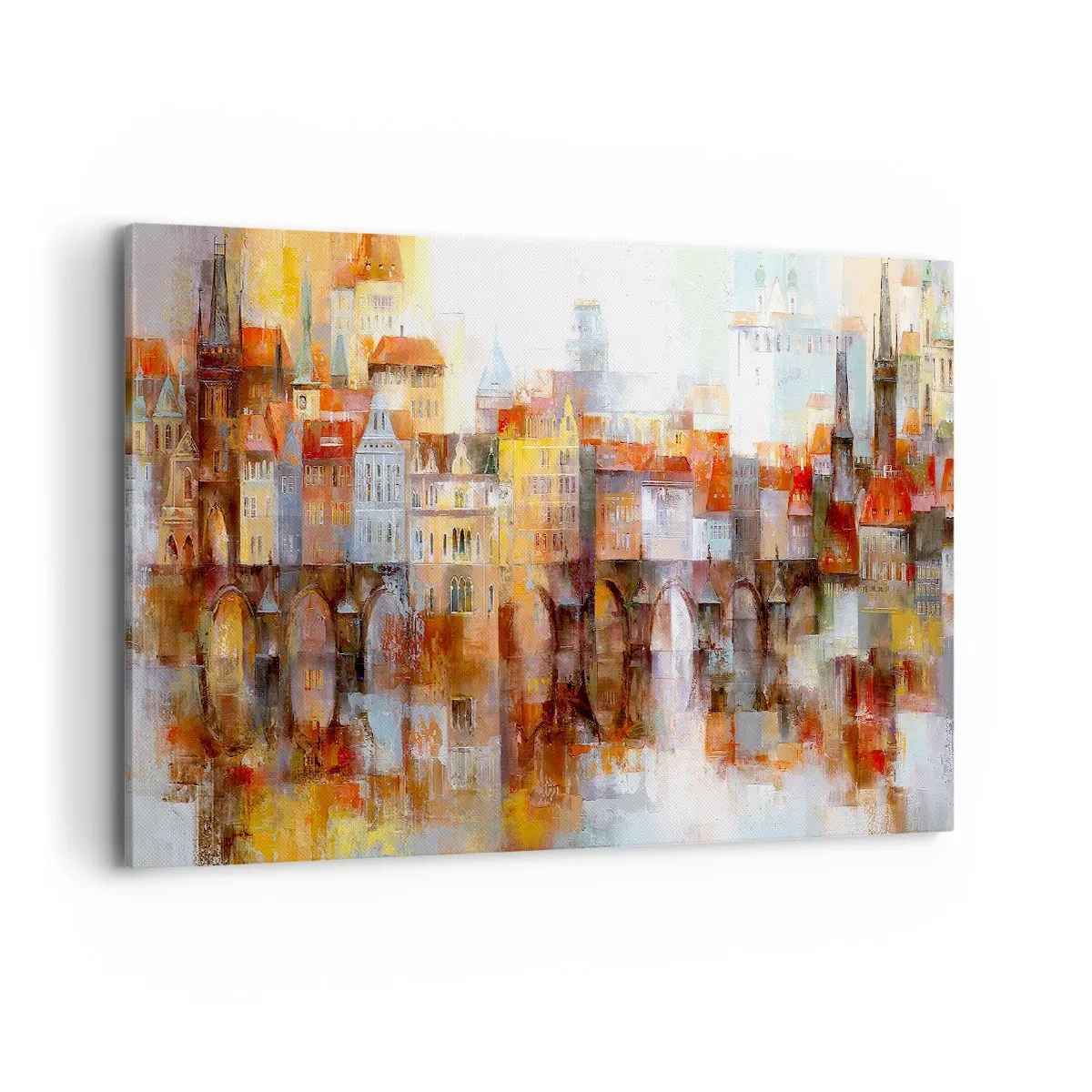Impression sur toile - Image sur toile - Un panorama pittoresque de la ville avec un pont aux couleurs d'automne - 120x80cm - C'est aussi beau sous le pont - Décoration murale moderne pour le salon et la chambre ARTTOR