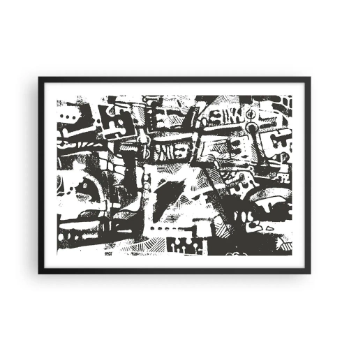 Affiche dans un cadre noir - Poster - Motif rétro monochrome abstrait - 70x50cm - Ordre ou chaos? - Décoration murale moderne pour le salon et la chambre ARTTOR