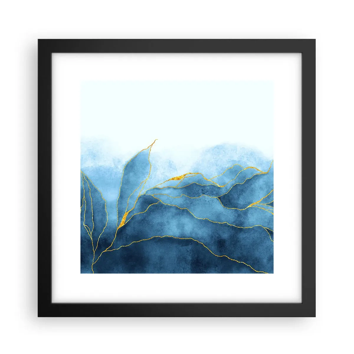 Affiche dans un cadre noir - Poster - Bleu doré - 30x30 cm