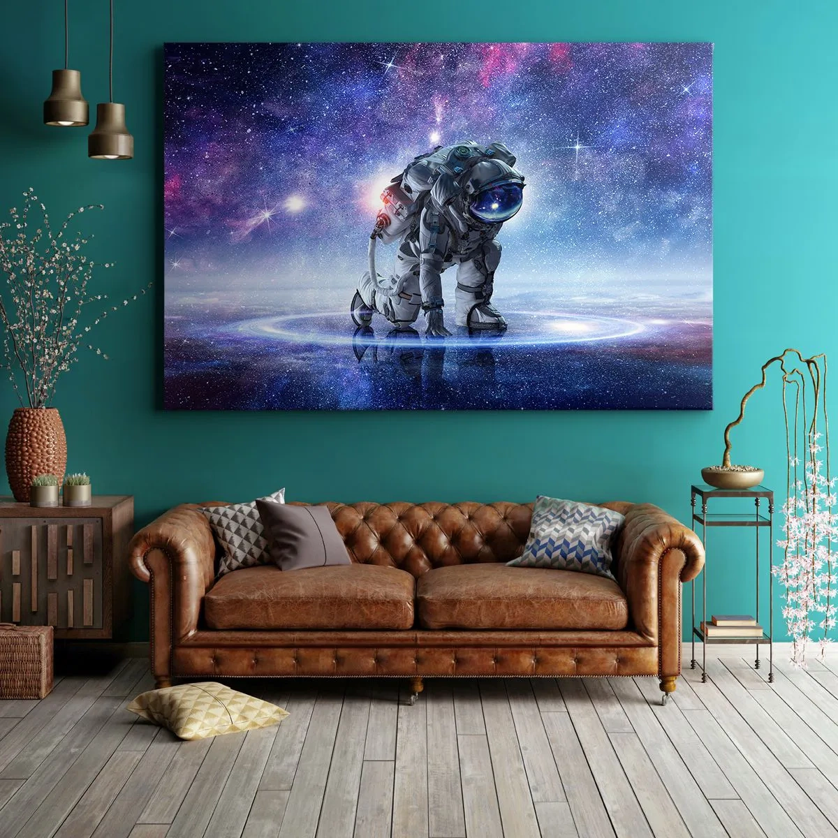 Impression sur toile - Image sur toile - Astronaute dans un paysage galactique - 70x50cm - Le ciel étoilé au dessus de moi - Décoration murale moderne pour le salon et la chambre ARTTOR