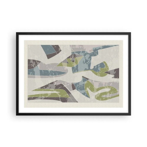 Affiche dans un cadre noir - Poster - Formes abstraites en vert et bleu sur fond clair - 70x50cm - Composition derrière la vitre - Décoration murale moderne pour le salon et la chambre ARTTOR