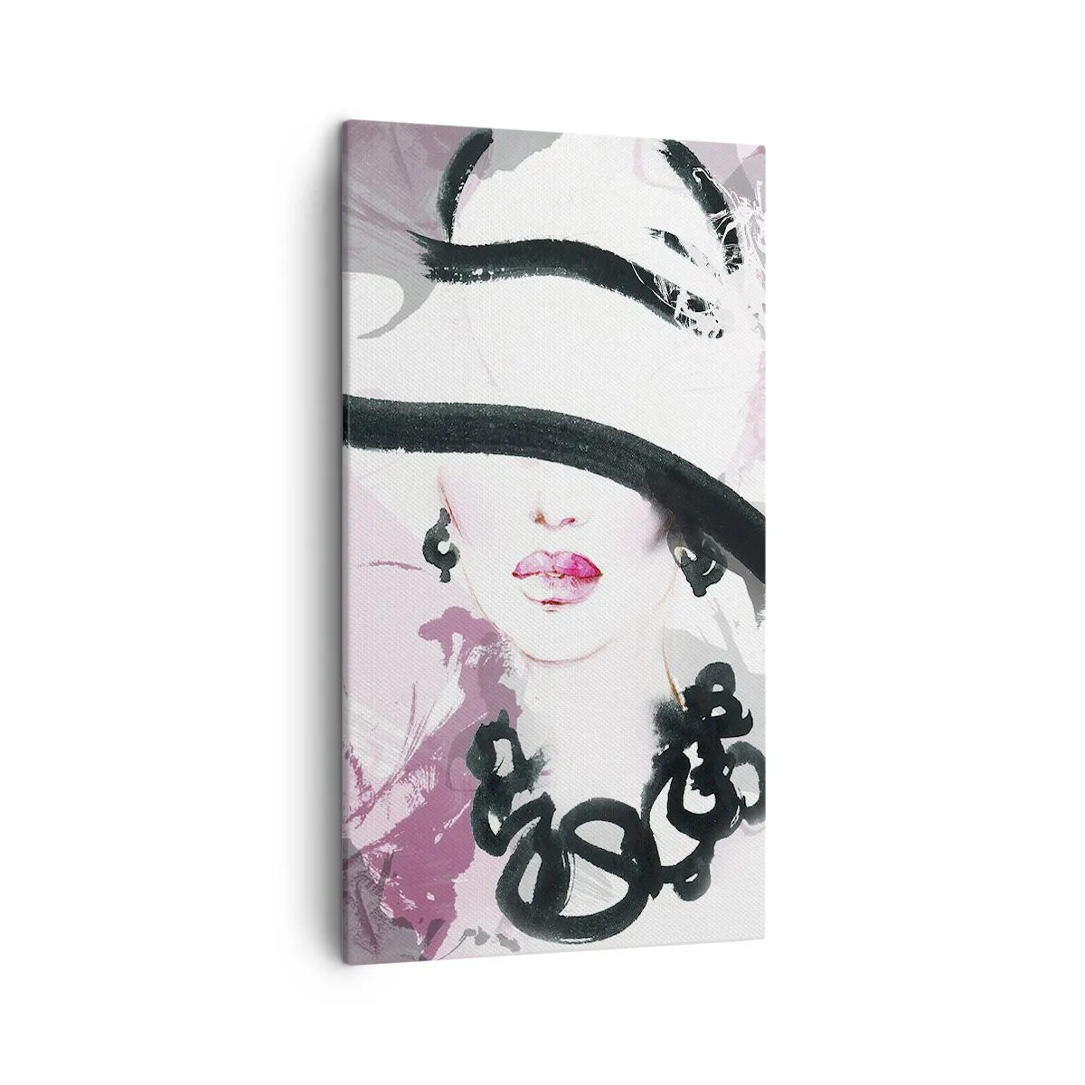 Impression sur toile - Image sur toile - Portrait d'une dame en noir et rose - 45x80 cm