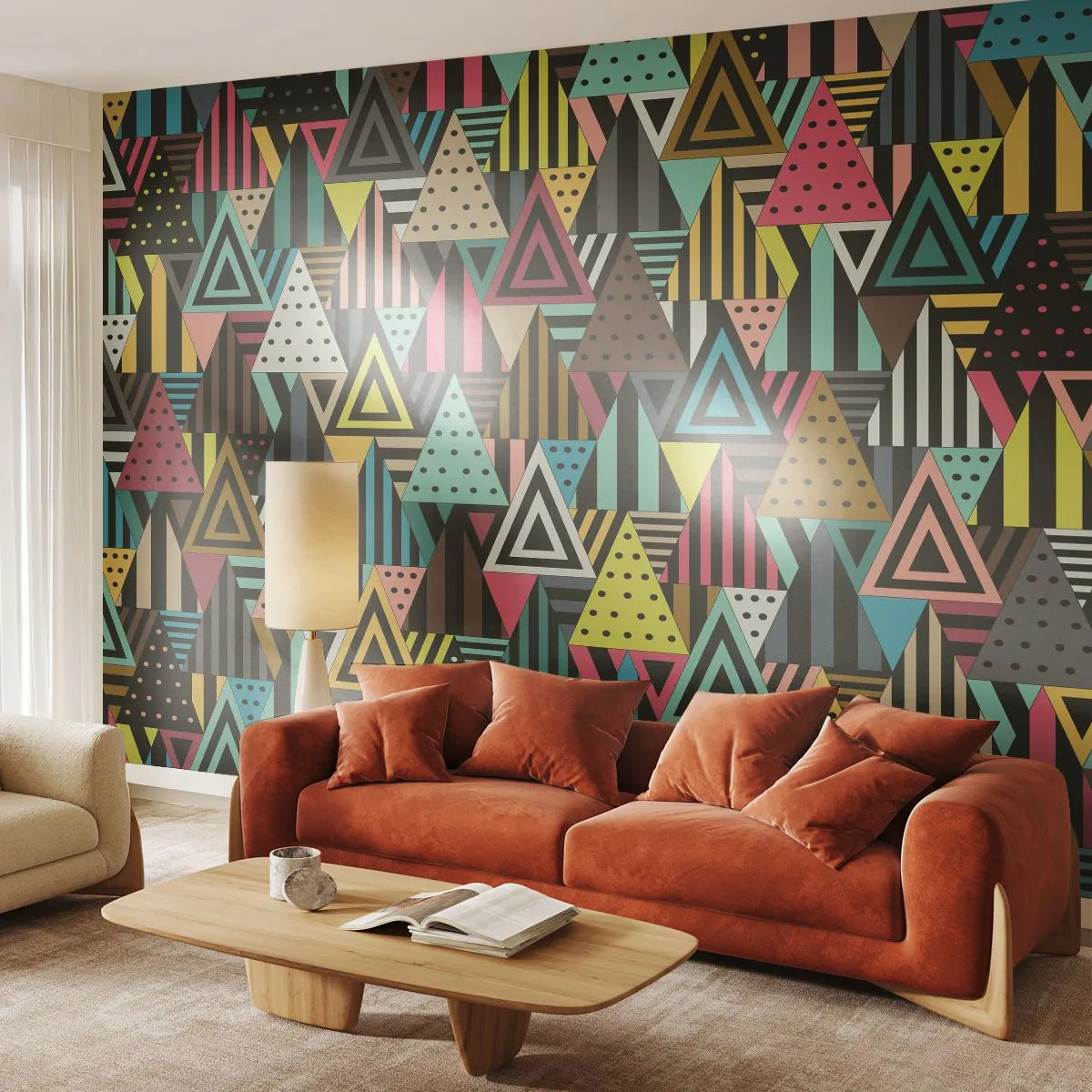 Papier Peint Autocollant Deluxe Sticker - En rythme de trois - Abstraction, Morceau, Triangles - 250x175 cm