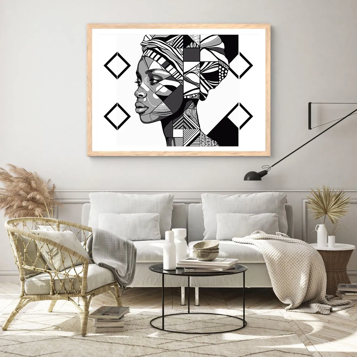 Affiche dans un chêne clair - Poster - Portrait ethnique - 100x70 cm
