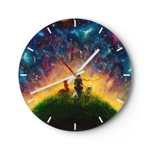 Horloge murale - Pendule murale - Un tableau représentant deux personnages sur un ciel coloré - 30x30cm - Amour et amitié - le monde entier - Décoration murale moderne pour le salon, la cuisine et la chambre ARTTOR