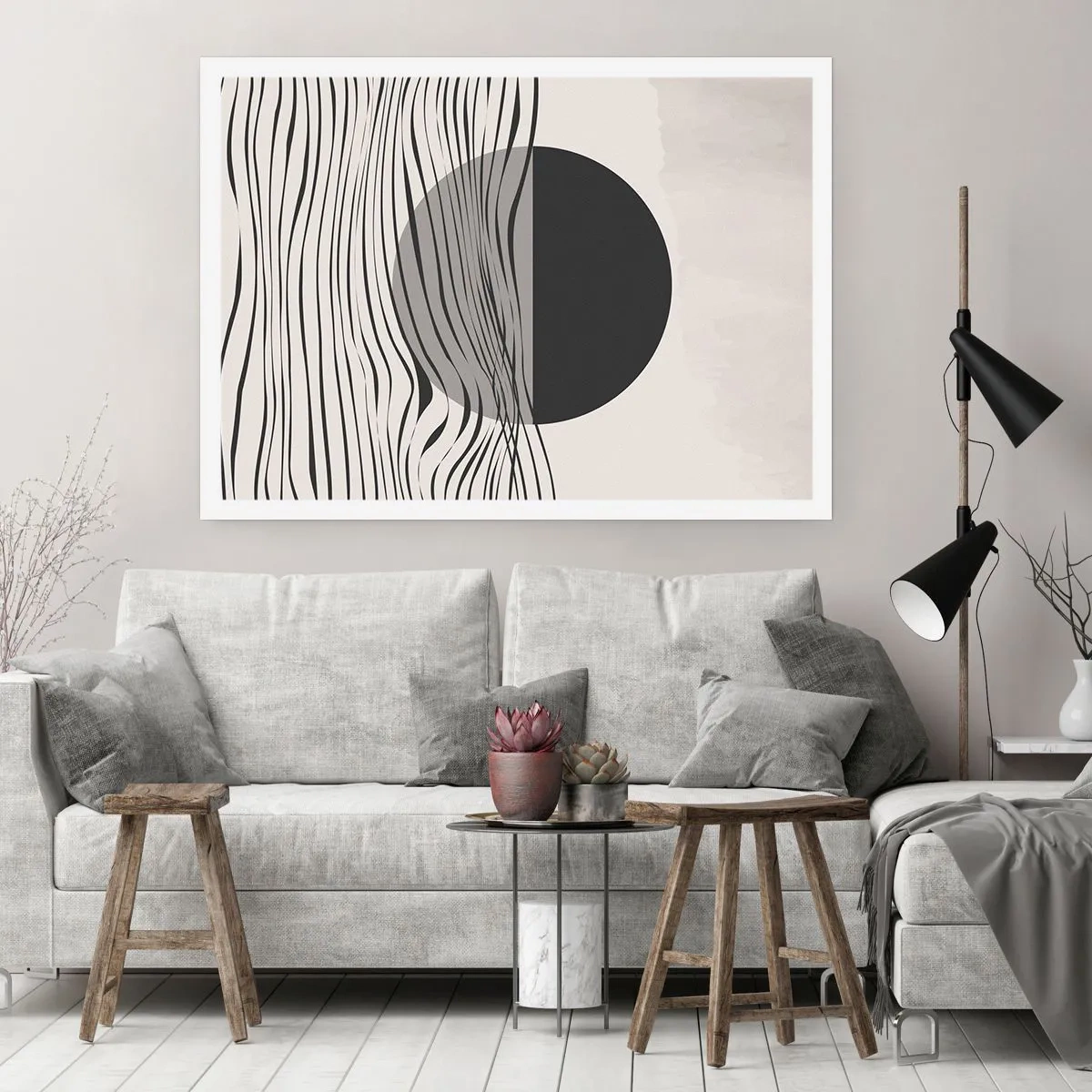 Affiche - Poster - Lignes abstraites et formes géométriques aux couleurs douces - 100x70cm - Demi composition - Décoration murale moderne pour le salon et la chambre ARTTOR