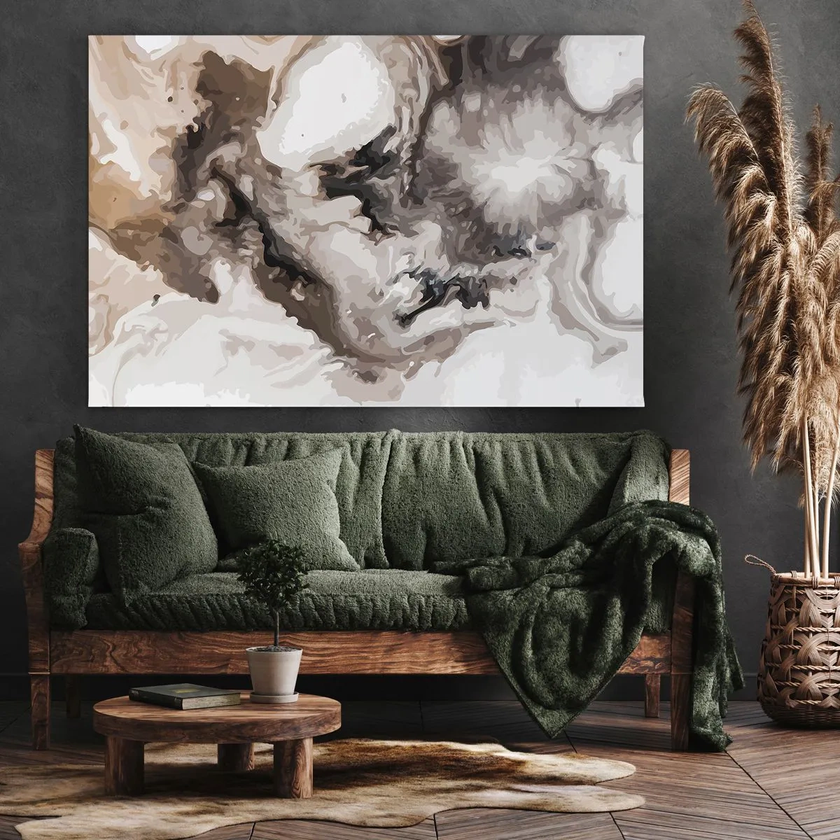 Impression sur toile - Image sur toile - Motif abstrait dans les tons de marron et de blanc - 70x50cm - La naissance d'une galaxie - Décoration murale moderne pour le salon et la chambre ARTTOR