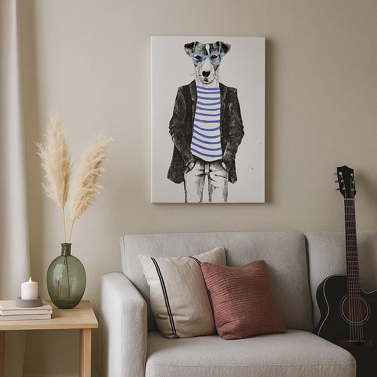 Impression sur toile - Image sur toile - Portrait d'un chien portant des lunettes et une chemise de marin dans un style humoristique - 50x70cm - Un charme de chien - Décoration murale moderne pour le salon et la chambre ARTTOR