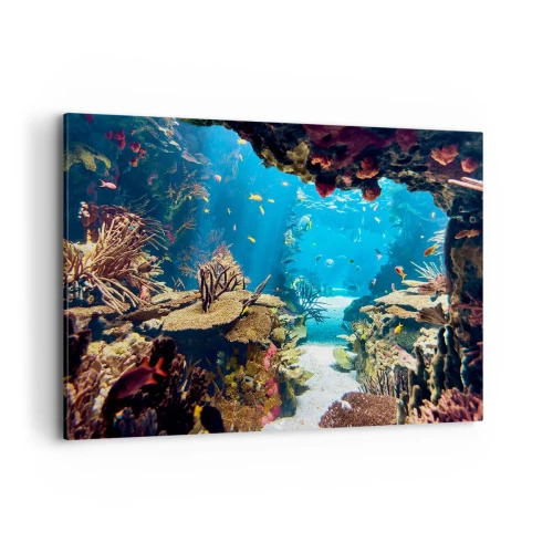 Impression sur toile - Image sur toile - Monde sous-marin avec récif corallien et poissons - 120x80cm - Tu ne l'as même pas rêvé - Décoration murale moderne pour le salon et la chambre ARTTOR