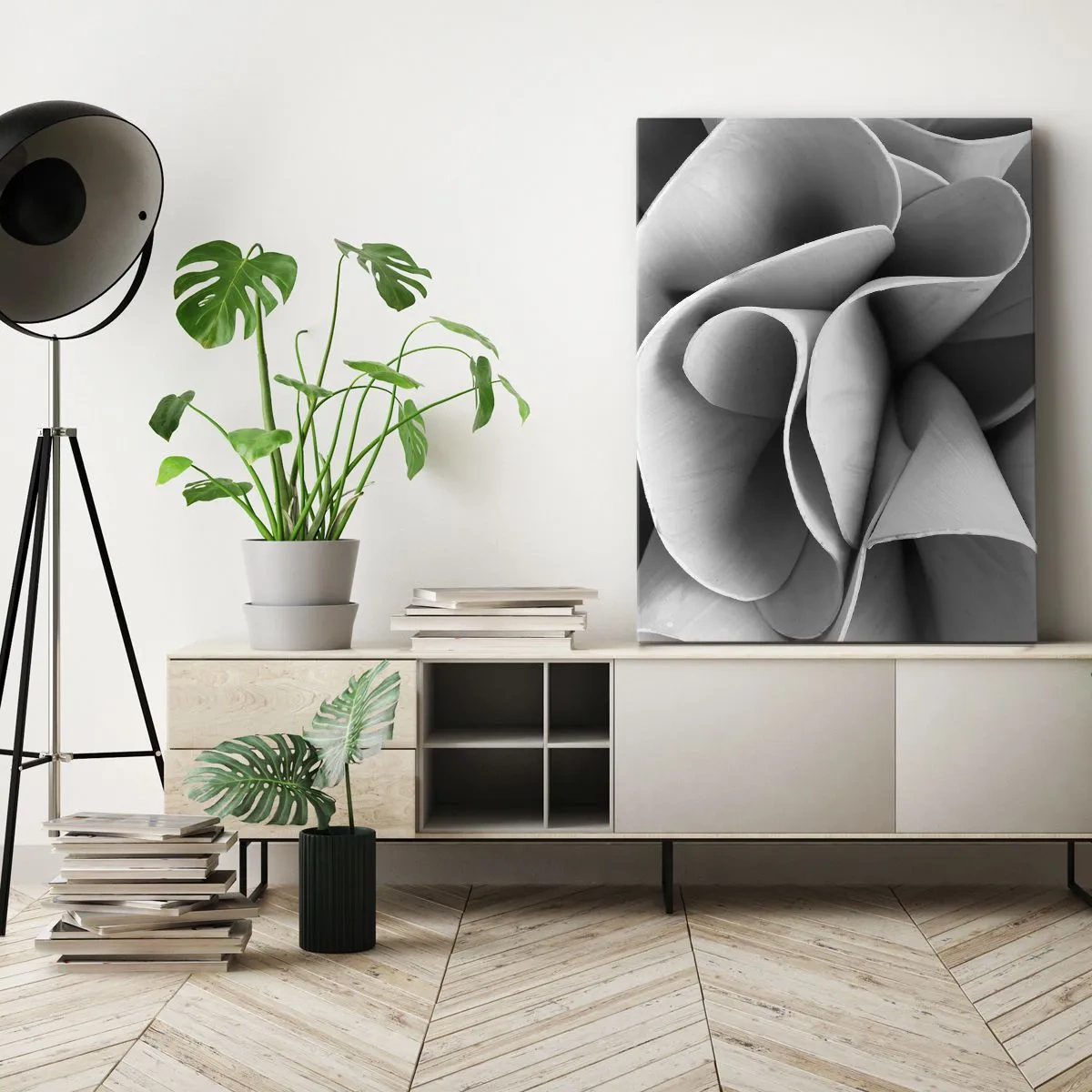 Impression sur toile - Image sur toile - Détails en noir et blanc de formes abstraites - 50x70cm - Il s'en passe dans l'espace - Décoration murale moderne pour le salon et la chambre ARTTOR