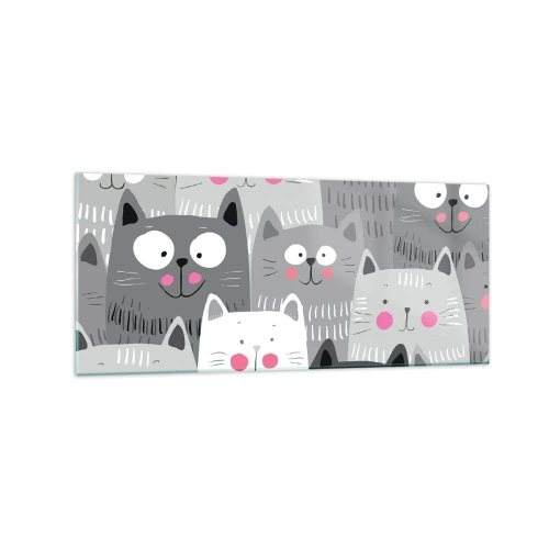 Impression sur verre - Image sur verre - Un motif amusant avec des chats dans des tons de gris - 120x50cm - Le monde des chats - Décoration murale moderne pour le salon et la chambre ARTTOR