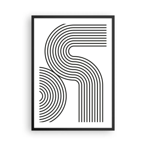 Affiche dans un cadre noir - Poster - Graphiques modernes avec des lignes abstraites en noir et blanc - 50x70cm - En plein virage - Décoration murale moderne pour le salon et la chambre ARTTOR