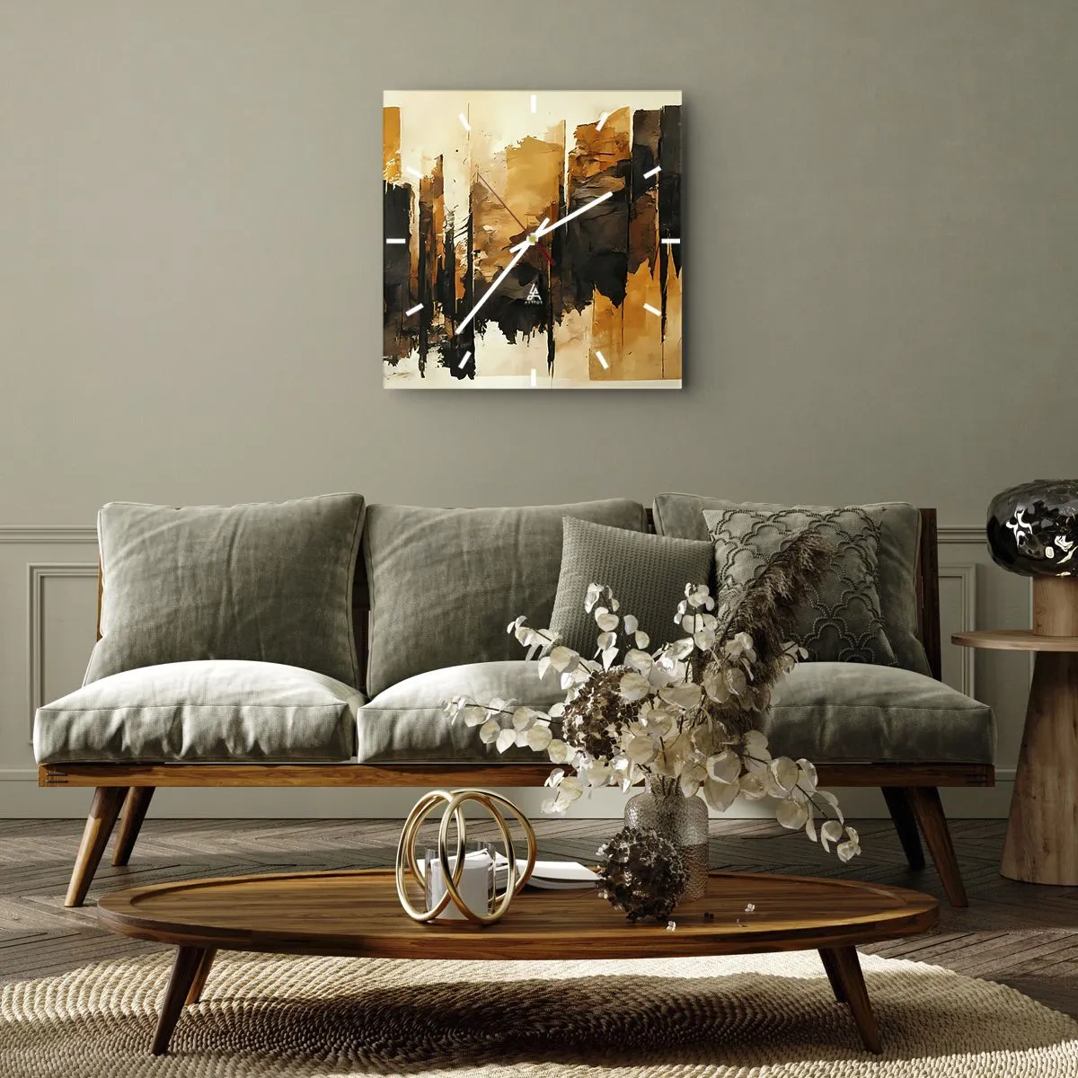 Horloge murale - Pendule murale - Harmonie de noir et d'or - 40x40 cm